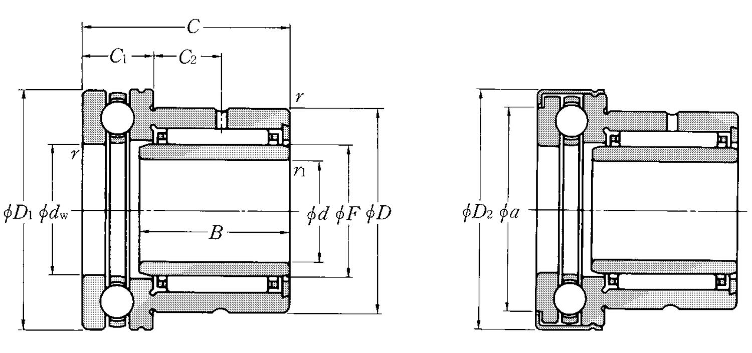 Drawing_Needle_Roller_Bearings_With_Thrust_Ball_Bearings_Type_NKX_IR_Page_208_NTN
