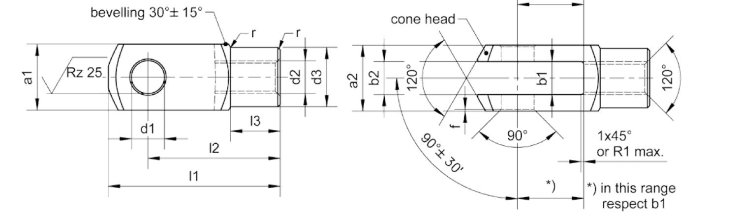 Ritning Gaffellänk DIN 71752